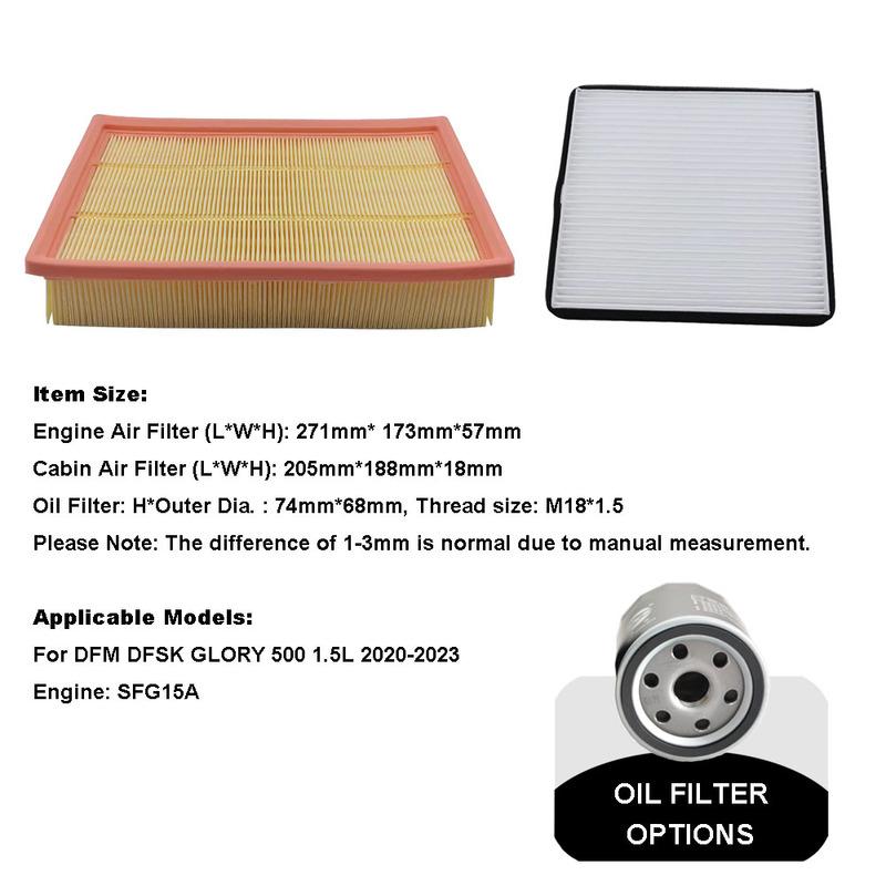 2-3pcs Filter Set For DFSK 500 1.5L DFM GLORY FENGON 500 1.5L 2020 2021 2022 2023 Cabin Interior Air Oil Filter Kit Accessories