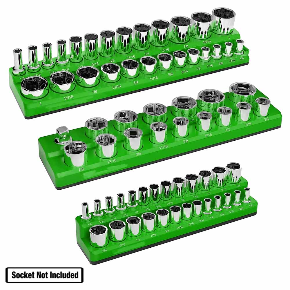 Professional 3Pieces Magnetic Socket Holder 1/4" 3/8" 1/2" Inch Drive Metric/SAE Socket Organizer Storage Installation Tools Kit