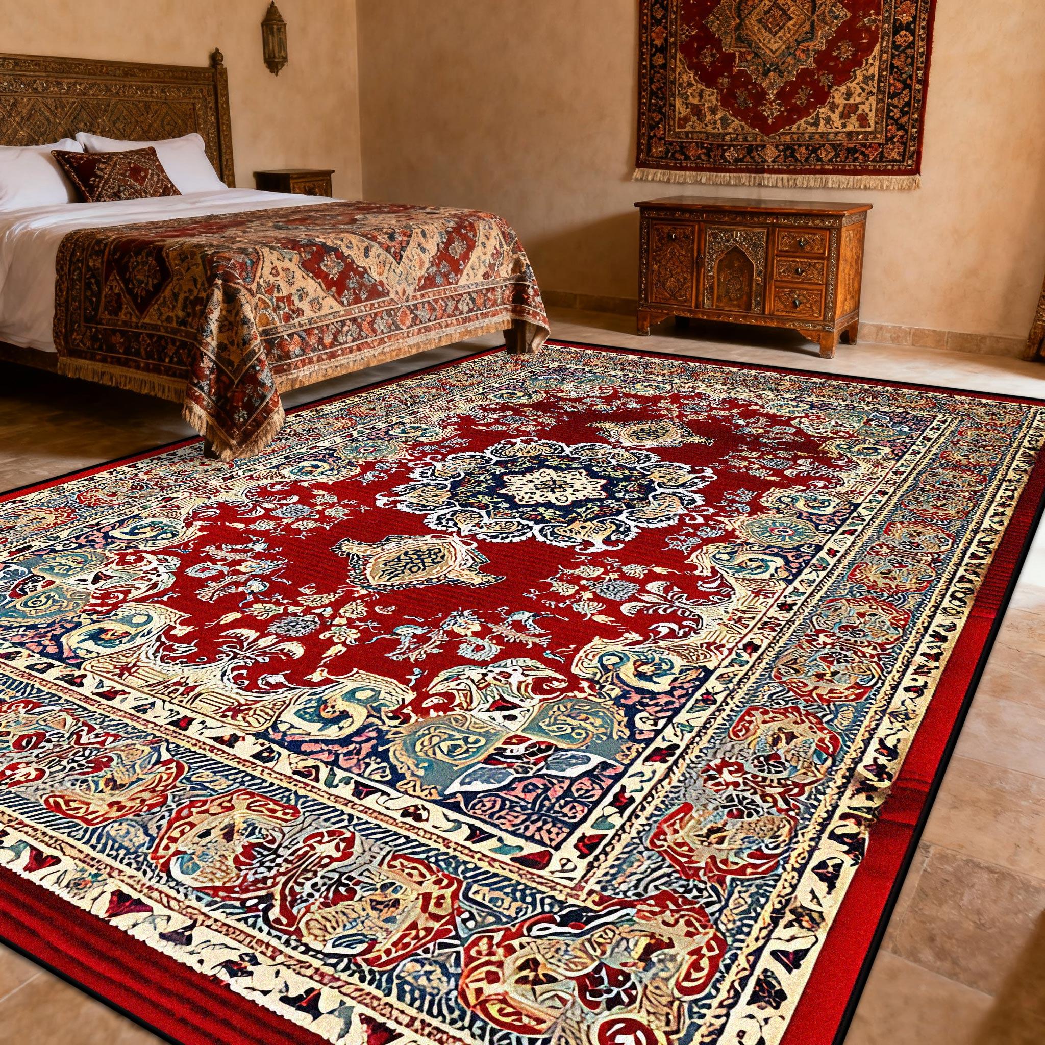 

Persian Washable Fluffy Living Room Luxury Carpet Decoration Bedroom Bedside Foldable Soft Rug Easy Clean Large Area Floor Mats 60x90cm