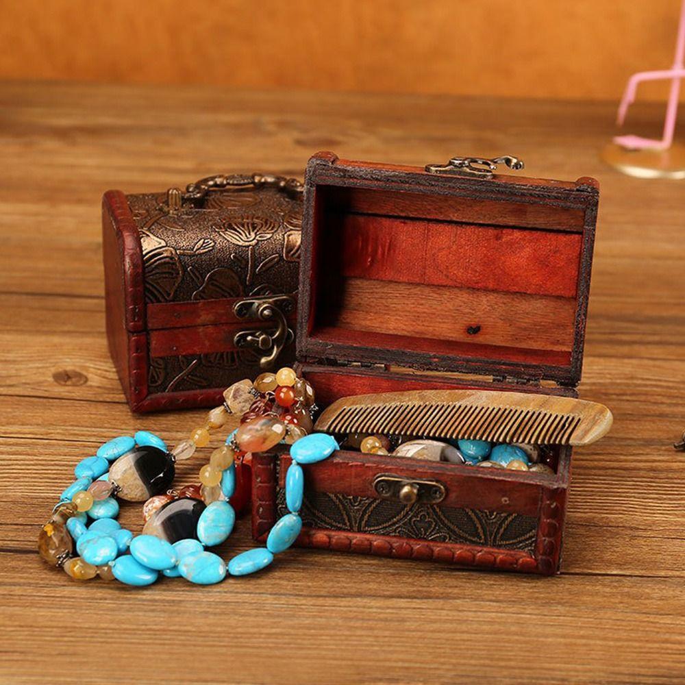 Mini Wooden Jewelry Box Vintage Trinket Box Duarable Storage Box  Art Collection