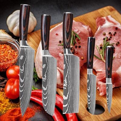 7Cr17mov Edelstahl Damaskus Laser Cut Kochmesser Obstmesser Set Scharfes Ausbeinmesser Gemüsemesser