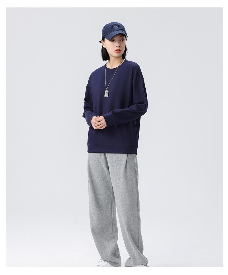 Trendy Heavyweight Drop Shoulder Cotton Pullover Women's Loose Long Sleeve Solid Sweatshirt