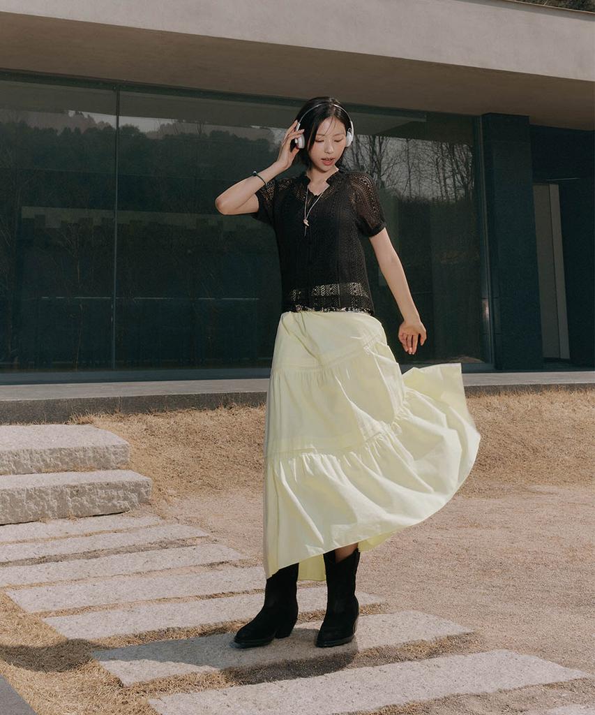 Deoesji 26Ss Deoesji Collabo 100% Compressed Cotton Tiered Skirt