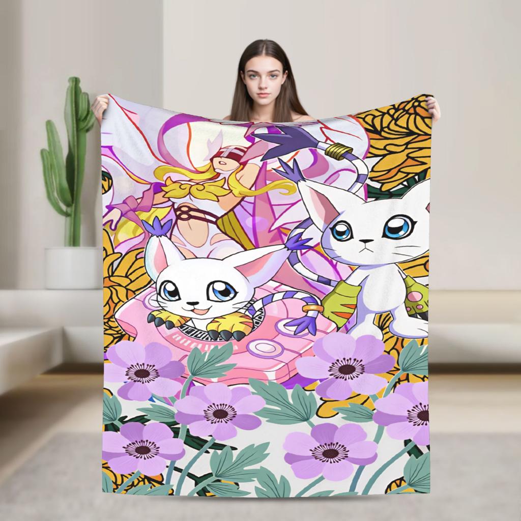 Digimon Plush Blanket Girls Boys Flannel Throw Blanket For Couch Chair Super Soft Quality Bedspread Gift