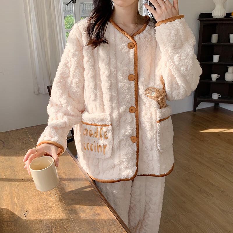 Yuzhaolin Women s Cute Bear Coral Fleece Pajama Set XL
