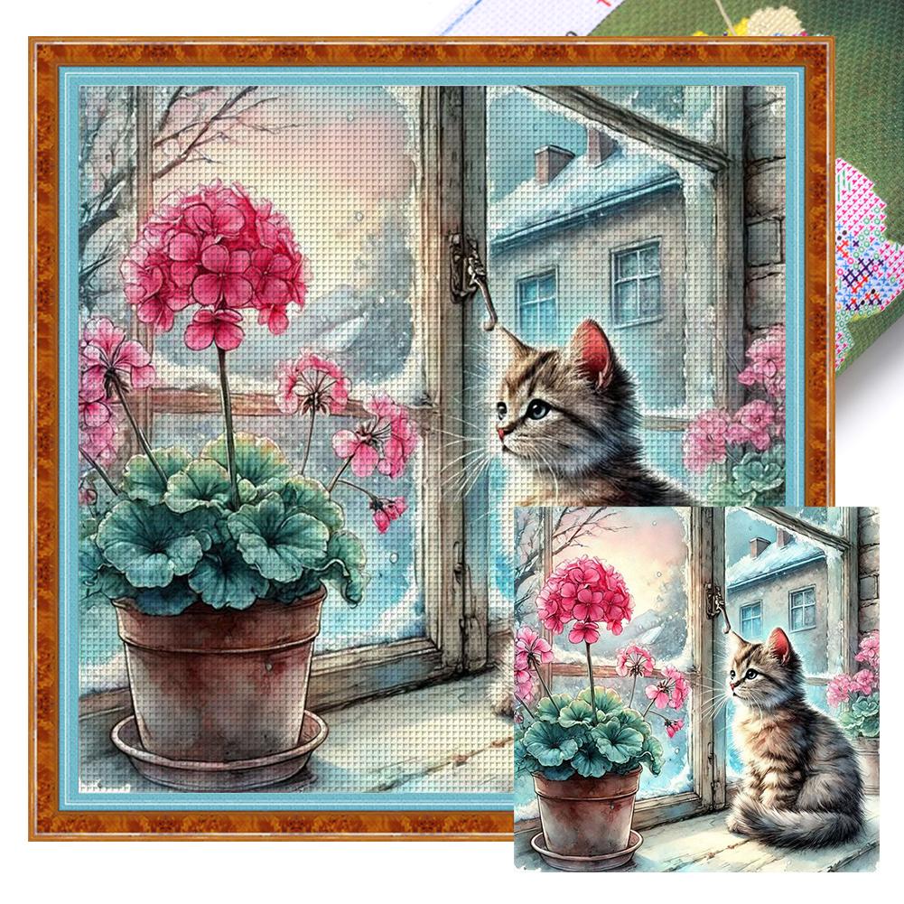 Full Embroidery Eco-cotton Thread 11CT Printed Cat Cross Stitch Kit Art