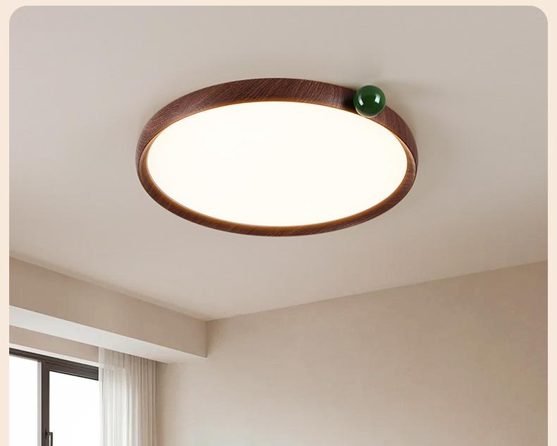 Wabi-Sabi Walnut Ceiling Light: Retro Japanese Style, Eye-Protecting for Bedroom or Children's Room