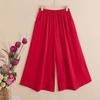 Spring & Summer Ethnic Style Cotton Silk Wide-Leg Pants for Middle-Aged Women - Plus Size, High-Waisted, Cropped, Thin