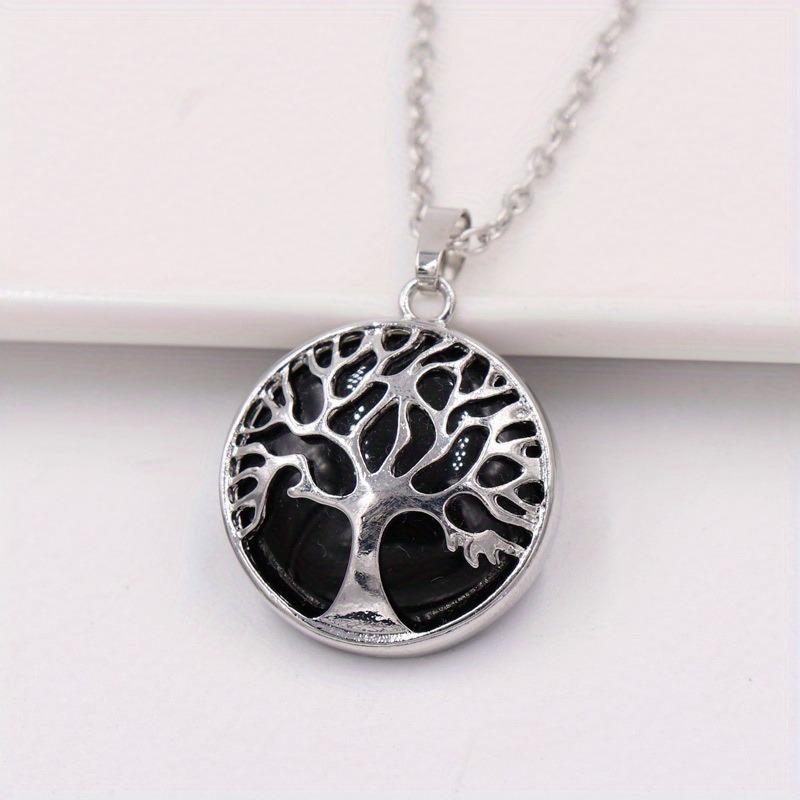 Fashion Natural Stone Pendant Round Crystal Quartz Opal Agate Tree of Life Necklace Pendants Tree of Life Round Shaped Pendant
