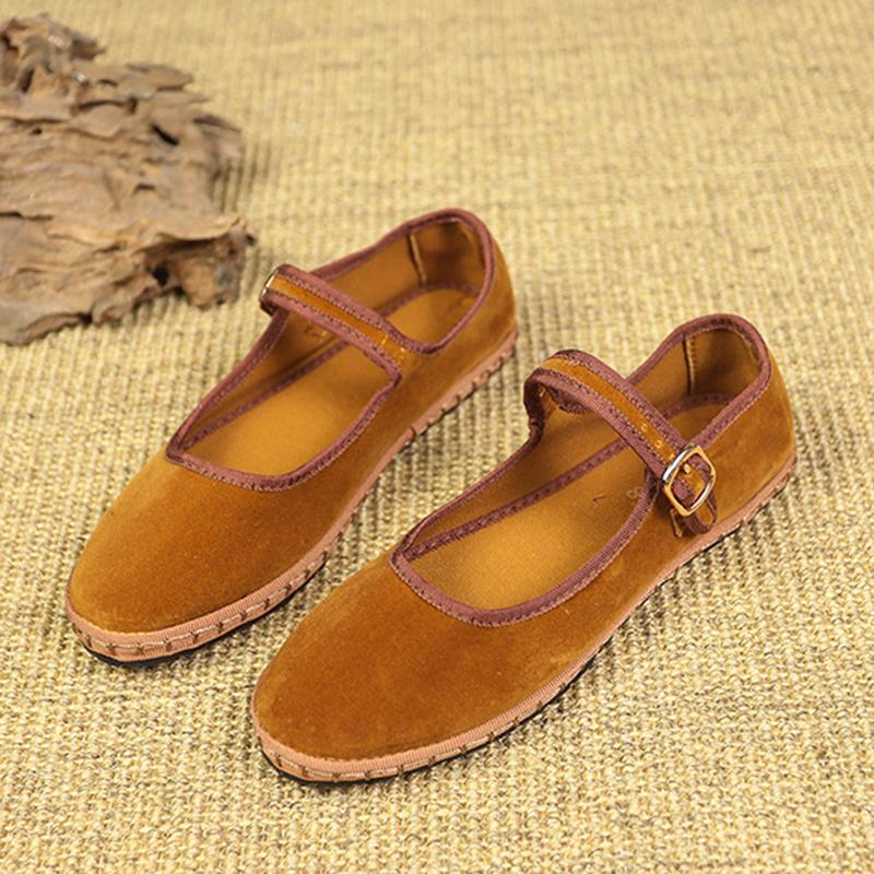 Fashion Retro Flat Suede Shoes for Women Casual Spring Belt Buckle Strap Women's Flats Solid Round Toe Shallow Soft Bottom Ladies Shoes