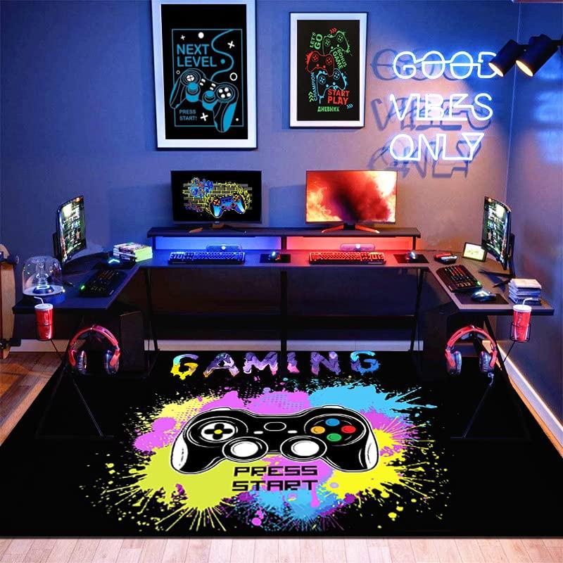 Video Game Carpet Cartoon Gamepad Area Rugs Gamer Controller Floor Mat Non-Slip Home Bedroom Teens Playing Room Decor Doormat