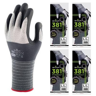 Showa Gloves Bulk Work Gloves 381 Micro Grip Set of 4 Fit Purchase No. Gray, Large, Pairs, Bag-Packed, Non-Slip, Maintenance, DIY,