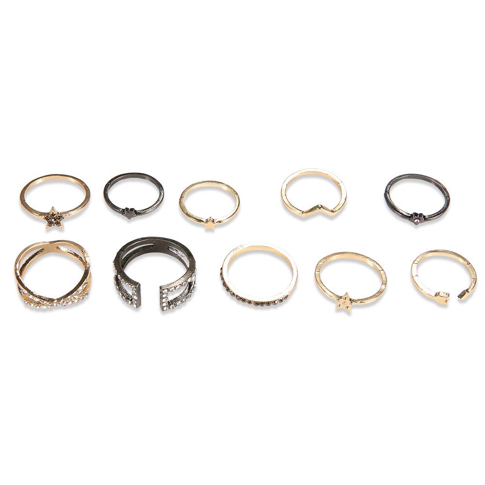Ring Combination Set Hollow Diamond Simple Ring Ring 10 Set