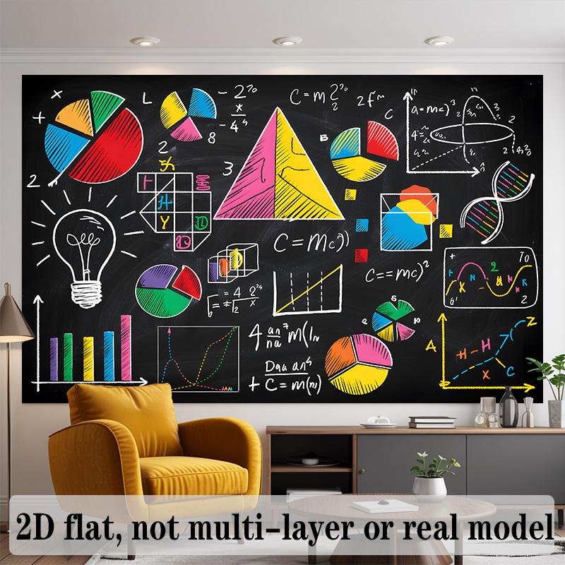 One 2D Flat Banner, In a Blackboard Style, Featuring Elements of Mathematics and Science. Background Decoration.