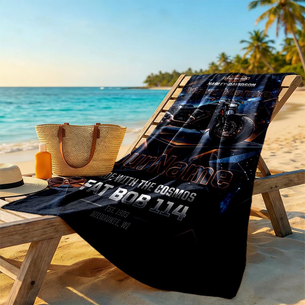 Harley-davidson Motorcycles Personalized Name Beach Towel Super Soft Microfiber Quickdry Fabric Suitable for Swimming Gym Camping Yoga Vacation
