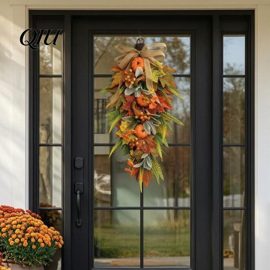 Arreglo Floral Artificial Festivo Artificial Otoño Lágrima Guirnalda, Cosecha de Otoño Girasoles Calabazas Hojas Bayas Puerta Guirnalda de Agujas de Pino