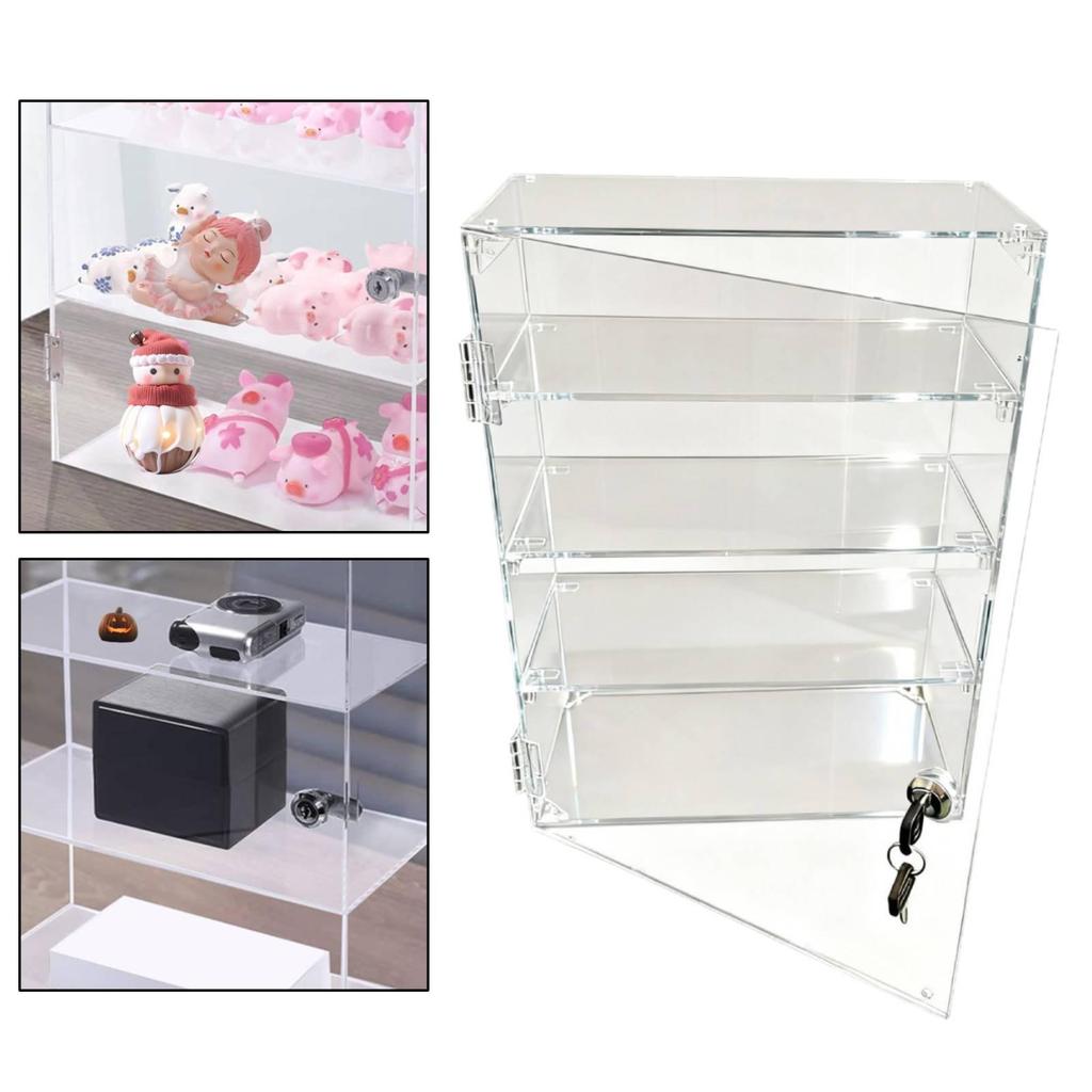 Acrylic Display Cabinet with Lock And Key, Stackable, Dustproof, Removable, Desk Organizer Box,