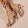 Summer new style one-word solid color women's large size high heel square head fashion sandals