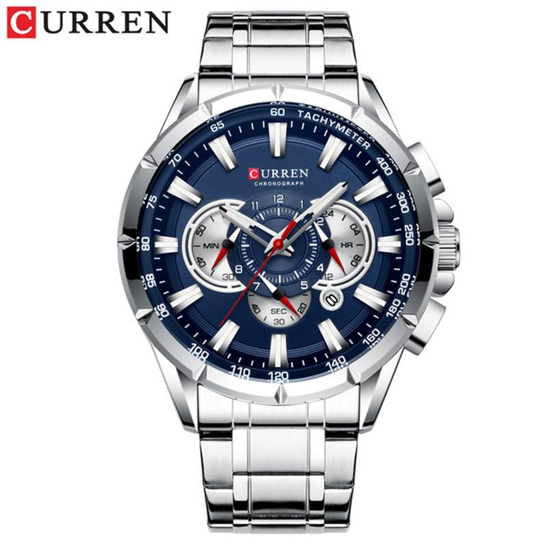 CURREN Men's Business Steel Belt Quartz Calendar Six-hand Chronograph Luminous Men's Watch