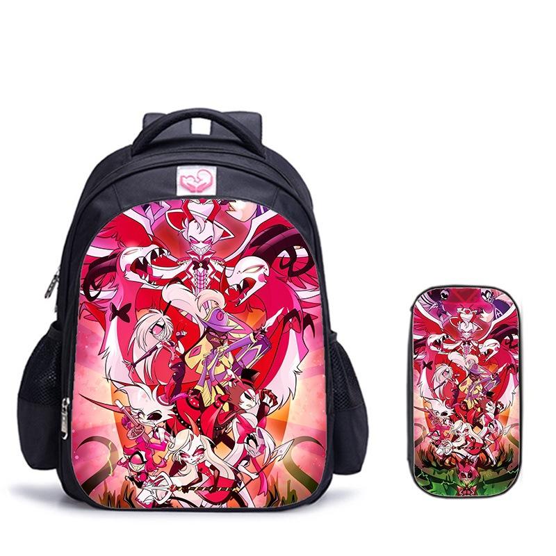 Happy Party Demon Character Two-Piece Set Spine Protection Decompression Shoulder Strap Large Capacity School Bag Pencil Case Combination