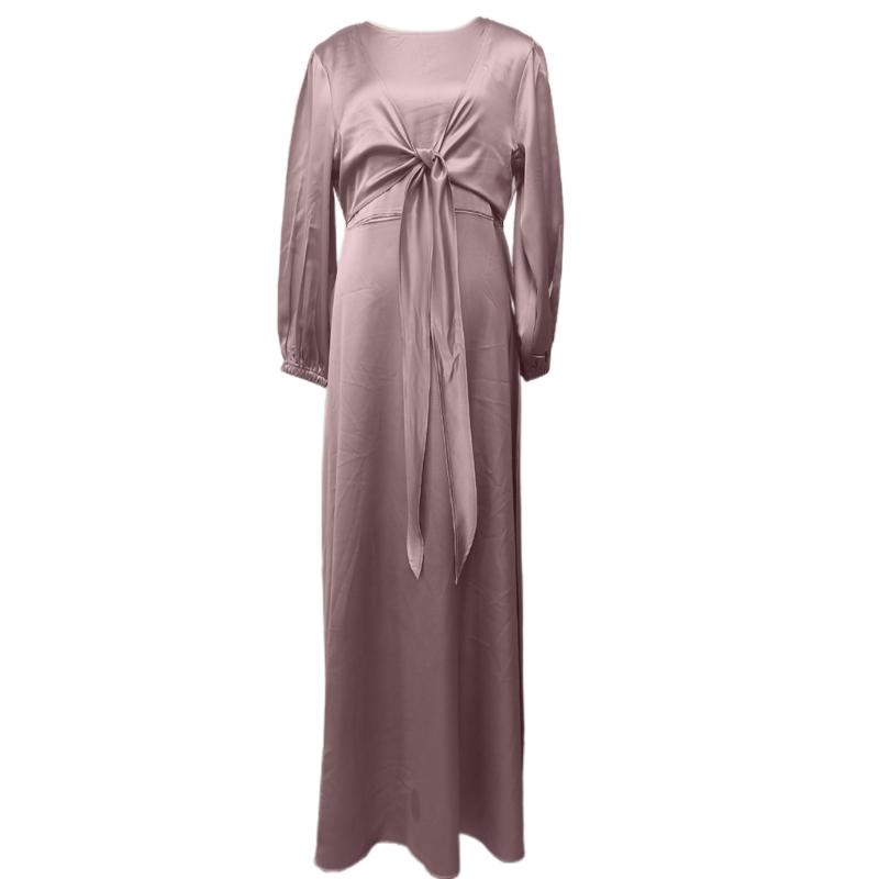 Double Wear Ramadan Muslim Dress Abayas Lace Up O-Neck Dubai Turkey Islam Clothing Kaftan Robe for Womens Girls
