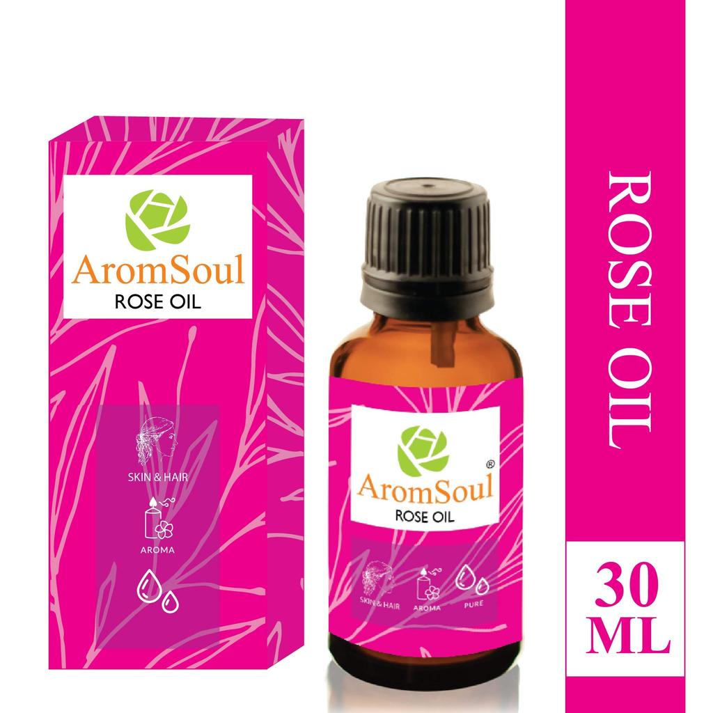 AromSoul 100% Narural & Pure Rose Essential Oil 30 ML (Gulab Oil) | For Face Skin & Hair Care | Relaxation; Boost; Massage; Face Glow