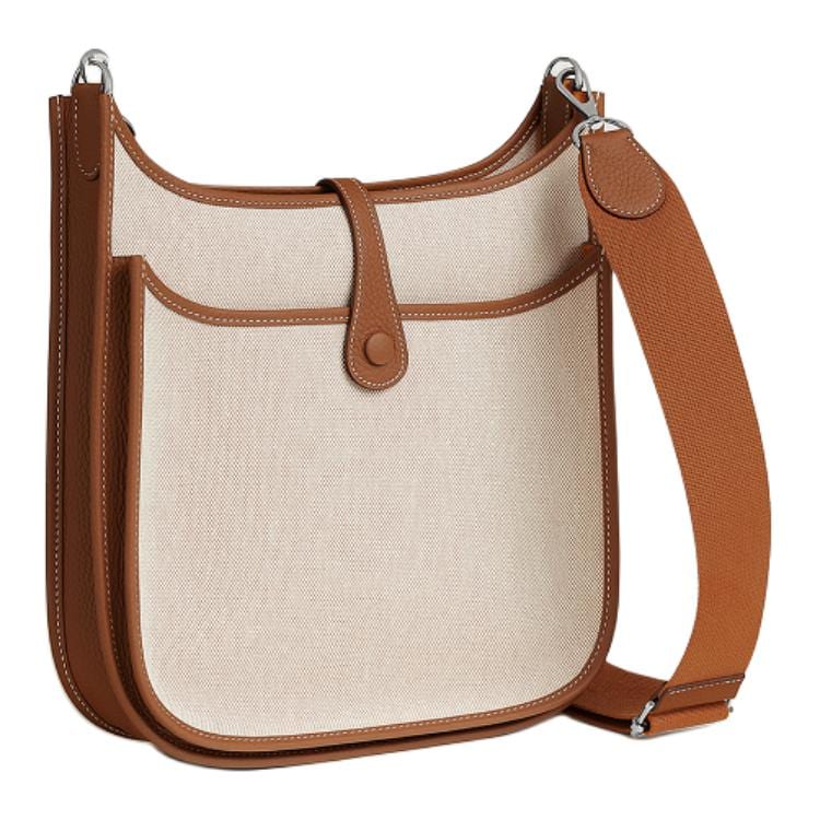 HERMES Evelyne H Canvas And Clemence Calfskin Crossbody Bag, Shoulder Bag 29 Women's Light Beige/Beige/Gold H085942CKAC