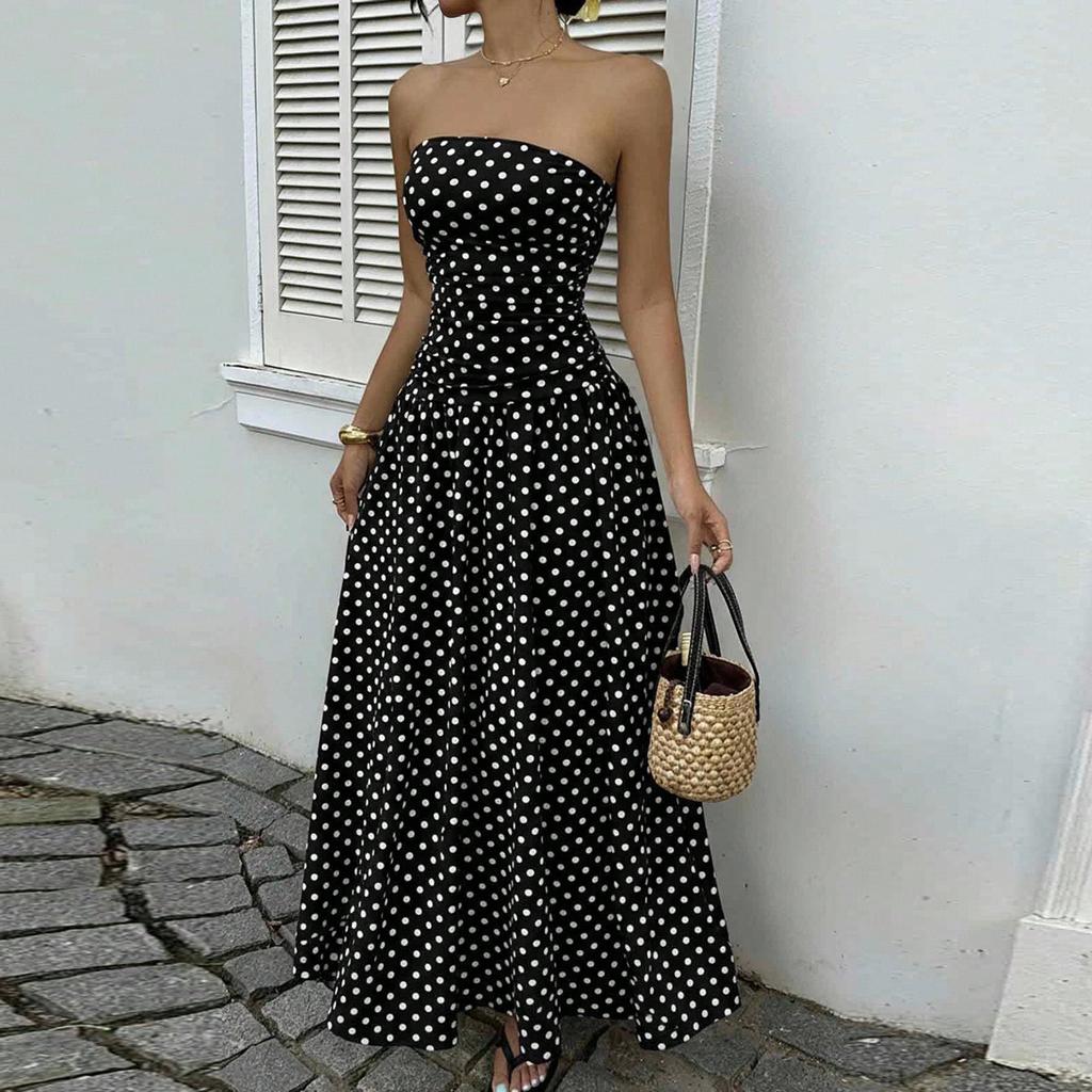 Rochie elegantă de seară pentru femei, cu buline, cu umerii goi, linie A, subțiază talia