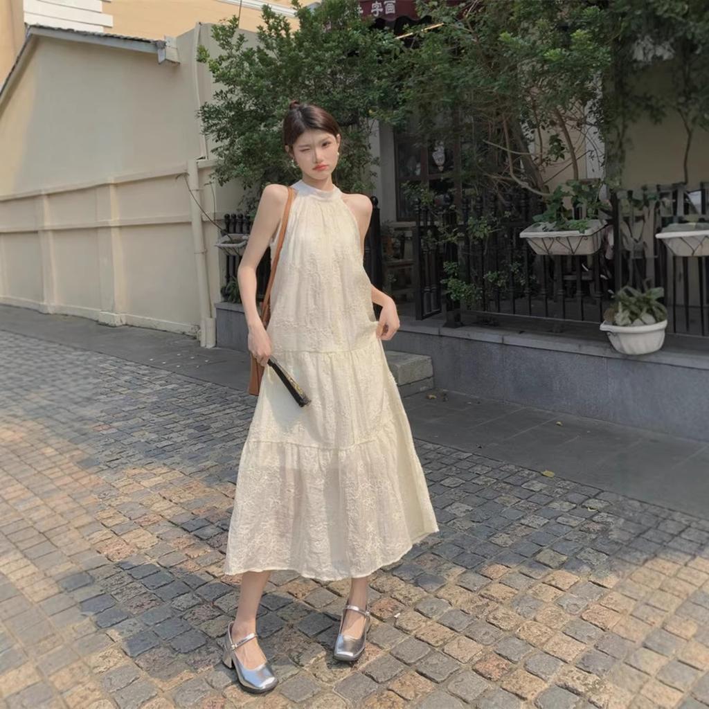 Neck Dress Women's Summer New French Off-the-shoulder Coffee Break Seaside Vacation Dress Shows Thin Temperament Super Fairy