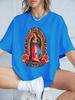 Our Lady Of Guadalupe Prints Short Sleeve T-Shirts Women Polyester Summer Tee Shirts Comfortable Soft O-Neck Tops Sporty Clothes