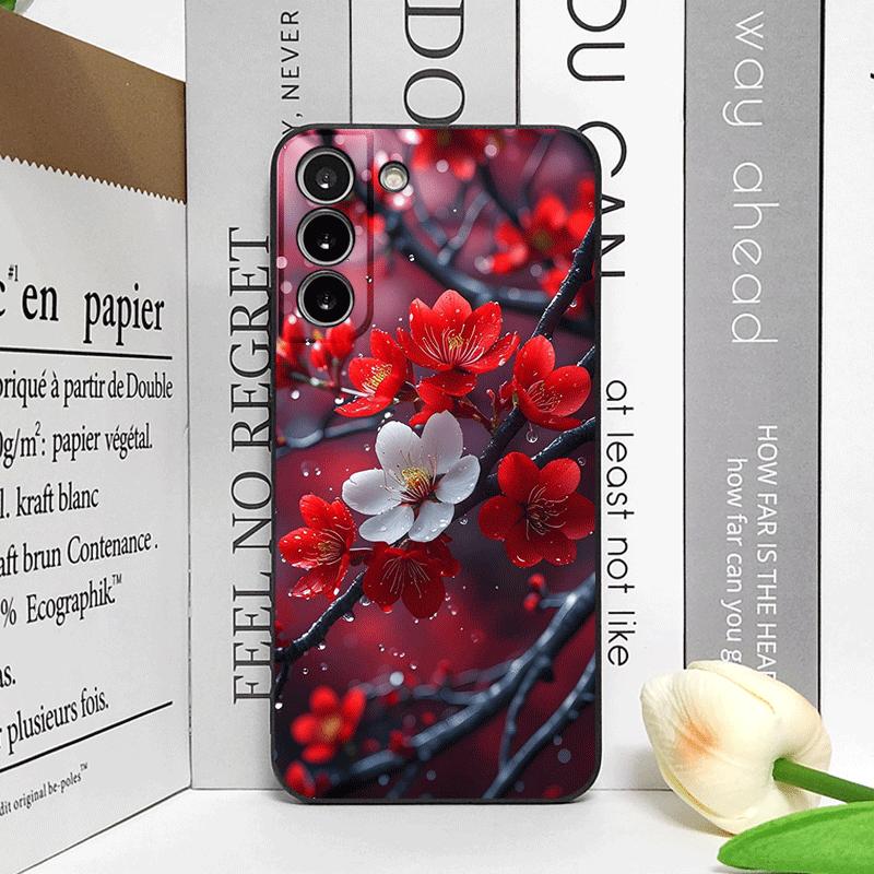 Retro Artystyczny Wzór Czerwonych Kwiatów Śliwy Etui na Telefon dla Samsung Galaxy A56 A14 A55 A16 A54 A36 A53 A52 A51 A50 Miękki Pokrowiec