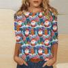 Women's fashionable casual three quarter sleeve Christmas printed round neck top