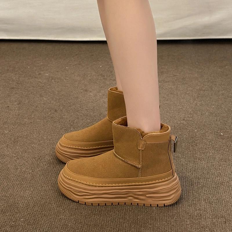 Shoes for Women 2024 New Zipper Women's Boots Winter Round Toe Solid Flock Plush Warm Mid Heel Water Proof Concise Snow Boots