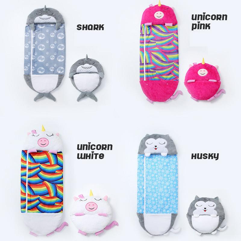 Cartoon Owl Shark Unicorn Panda Pattern Foldable Flannel Children Bag Sleeping