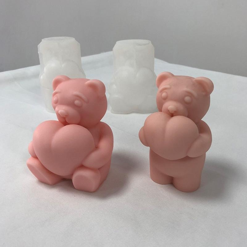 Beautiful Candle Mould Silicone Mold Lovely Heart Bear Resin Casting Mould Homemade Home Wedding Candle Making Tool
