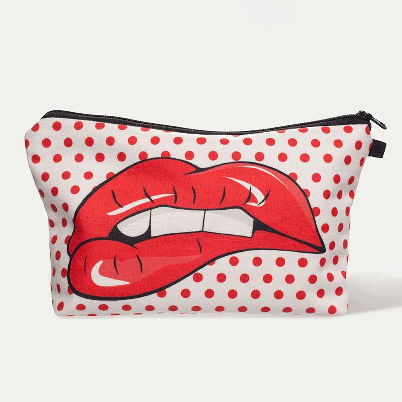 1pc Sexy Red Lips Polka Dot Pattern Printed Makeup Bag Perfect for Women Girls Travel And Vacation Storage Bag