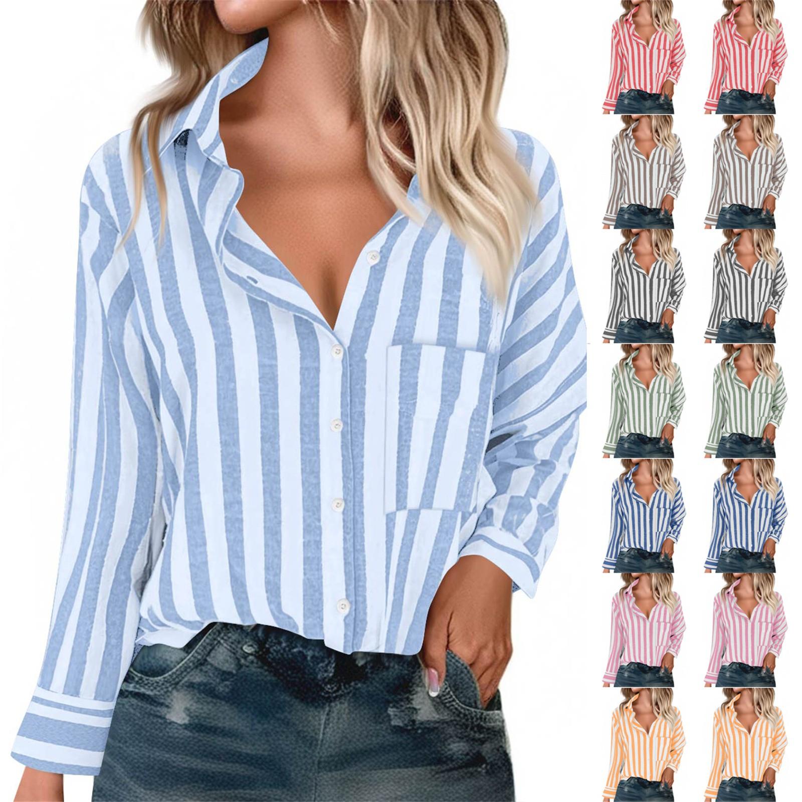 

Women s Striped Button Down Shirt Long Sleeve Casual Shirt L жовтий