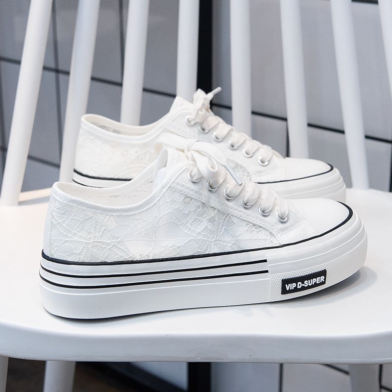Summer Thin Breathable Lace Canvas Shoes Women's Hollow Board Shoes, Mesh Shoes