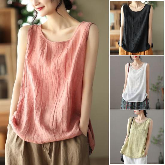 

Женские летние топы без рукавов с круглым вырезом, однотонный жилет, свободный крой, легкие дышащие повседневные майки