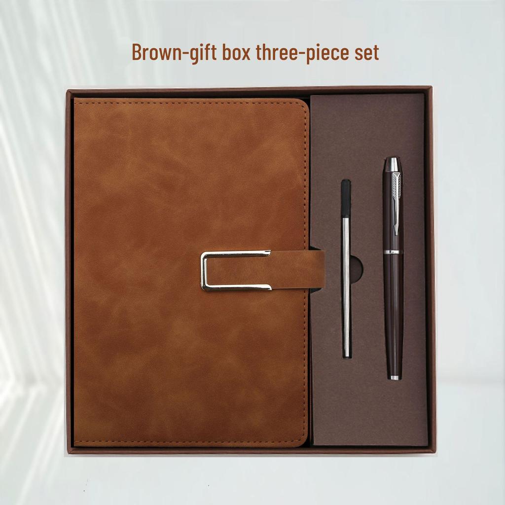 Custom Logo A5 Faux Leather Notebook Gift Set: Business Diary & Meeting Planner