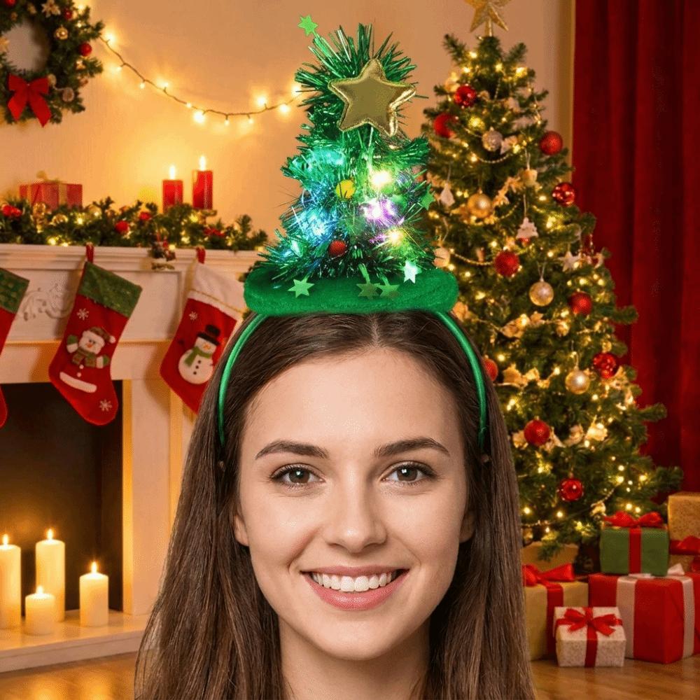 Star Xmas Hair Hoop Plush Texture Holiday Headwear Christmas Tree Headband Family Gathering