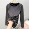 Women S Round Neck Striped Long Sleeve T Shirt Autumn Winter Base Layer Slim Fit Top