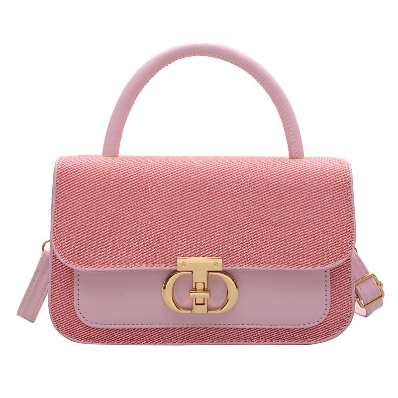 

2025 Summer Retro Textured Color Block Square Crossbody Bag for Women Standard рожевий