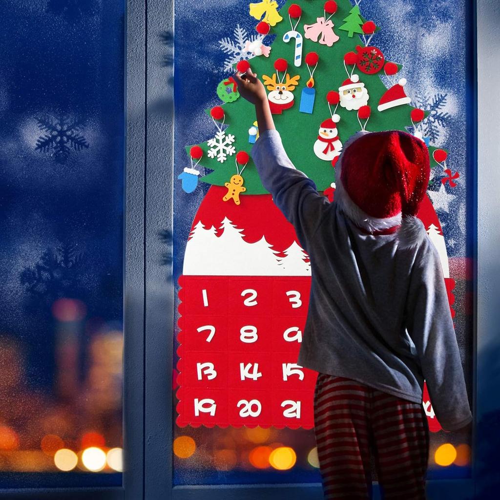 DIY Felt Christmas Tree Ornaments Advent Calendar, 24 Days Countdown to Xmas Advent Calendar with 24 Ornaments & Pockets, DIY Tree Cute Holiday Decor