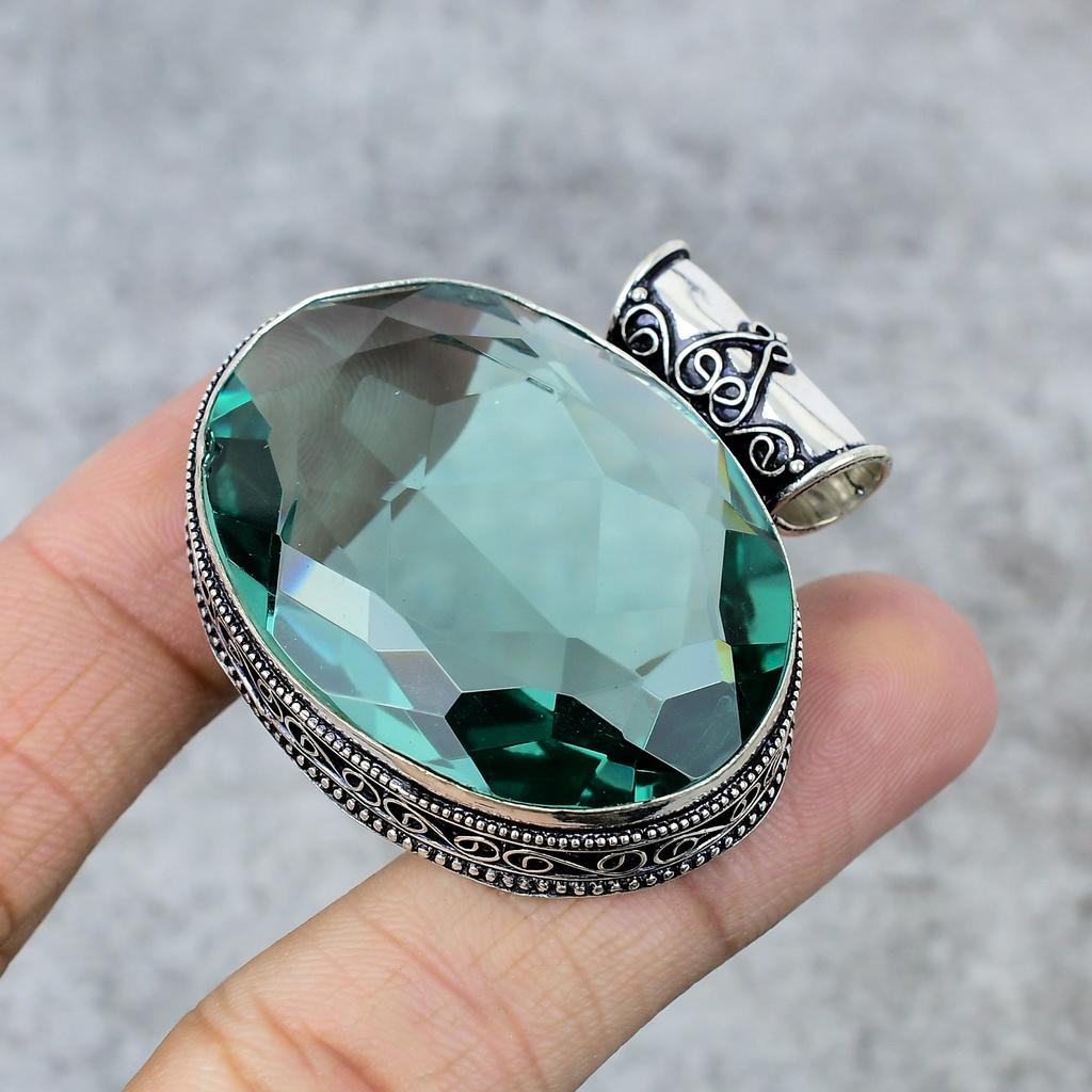Aqua Apatite Gemstone Handmade 925 Steling Silver Jewelry Pendant 1.46" M-242