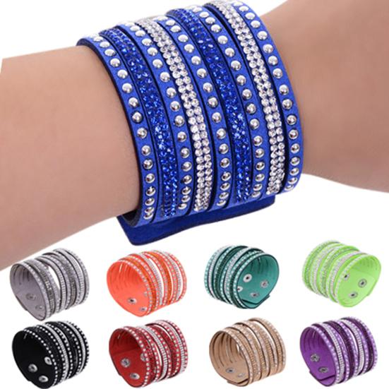 Women's Multilayer Rivet Rhinestone Velvet Cuff Bangle Wristband Bracelet Gift