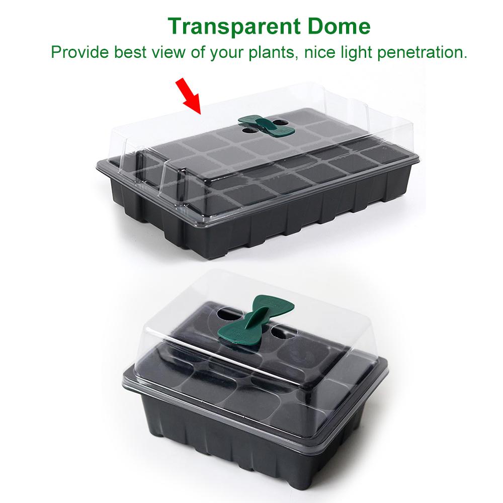 5-Set Seedling Starter Trays Kits 12 Cells per Trays Garden Propagator Set with Dome and Base Humidity Adjustable Plant Growing Starting Kit Plus 5 P