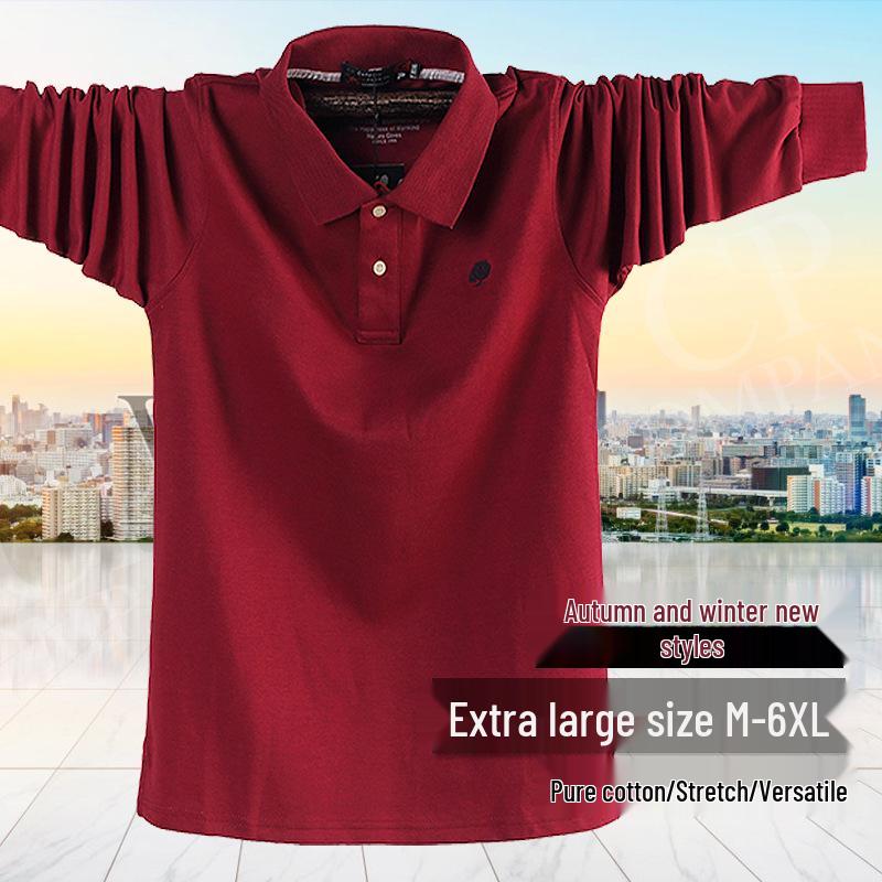 24 Jesień/Zima Plus Size Jednokolorowa Koszulka z Długim Rękawem i Kołnierzykiem Wykładanym dla Mężczyzn