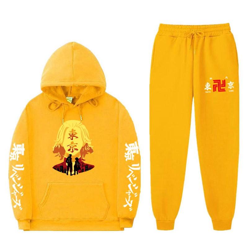 Mens Hooded Long Sleeve Streetwear Sweatshirt Set Casual Oversized Cotton Blend Tracksuit Fall