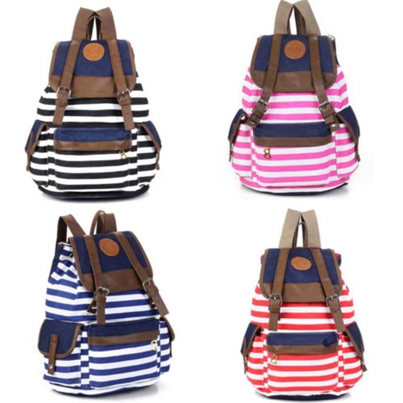 Durable Unisex Womens Stripes Canvas Backpack With Ample Storage For Daily Essentials
